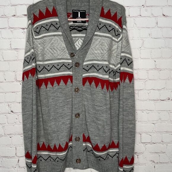 Jeans by Buffalo Men Size L Gray Aztec Southwest Wool Bld. Button Front Cardigan - Picture 9 of 12
